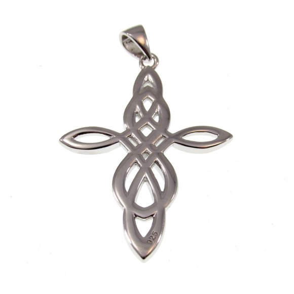 Solid 925 Sterling Silver and Blue Opal Celtic Cross & Infinity Knot Pendant - Picture 5 of 5